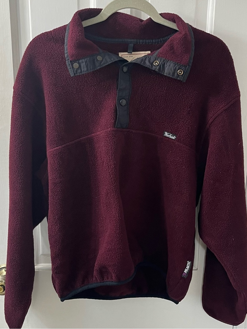 Vintage 90s Woolrich Polartec Fleece Snap Pullover Maroon Burgundy Made In USA M